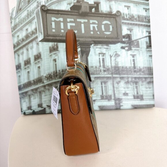 Coach C5644 Marlie Top Handle Satchel In Signature Canvas With Stripe Khaki Mult - Picture 3 of 10